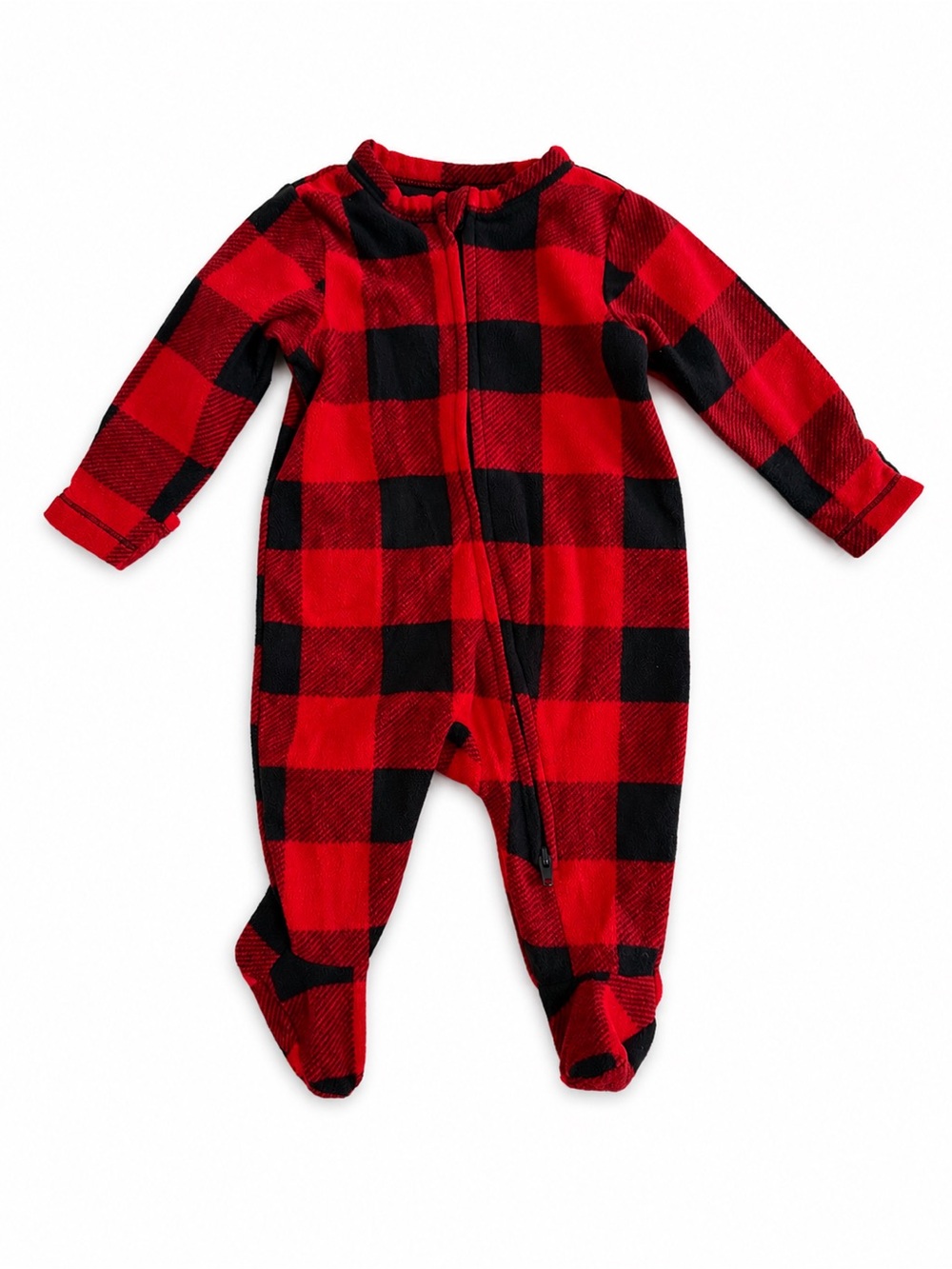 Old Navy Baby 0-3M Red Black Buffalo Plaid Fleece Footed Sleeper